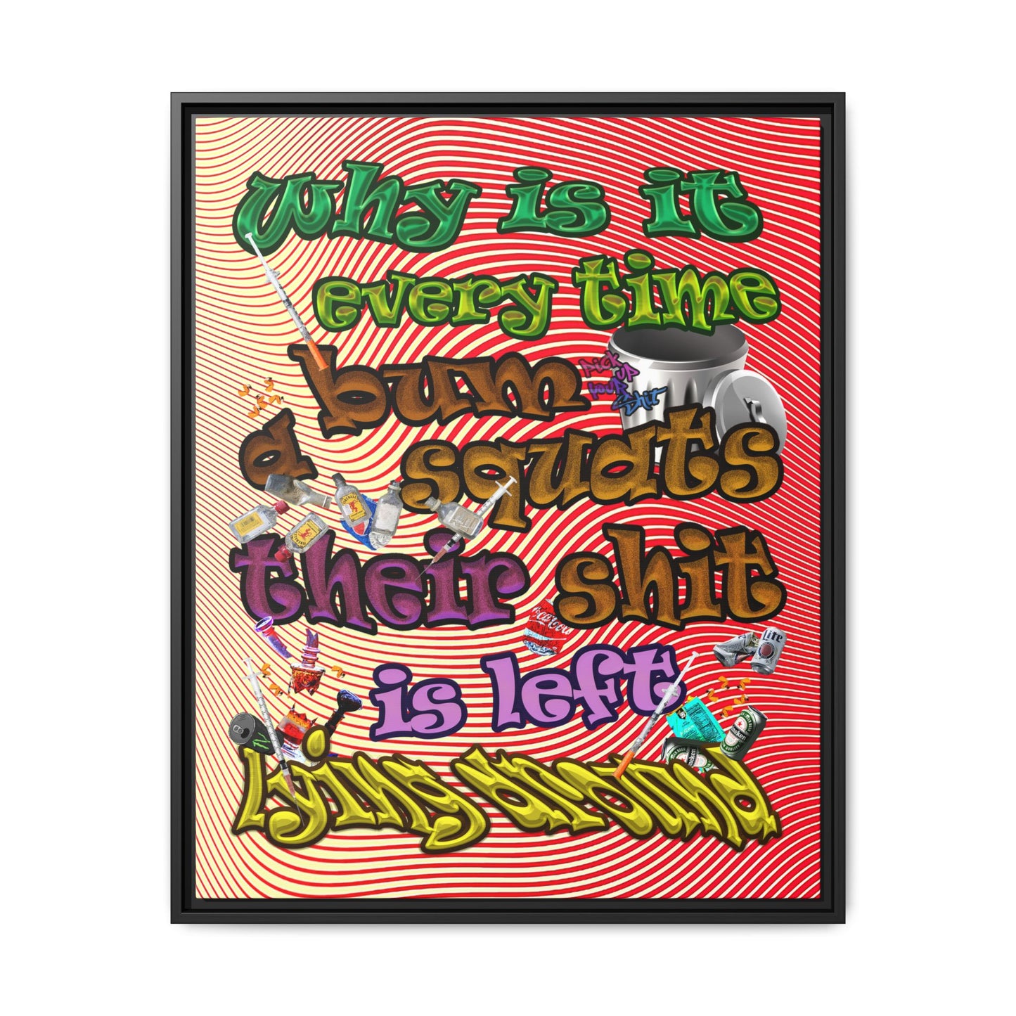 the bum's shit - framed canvas art (yellow-orange wave)