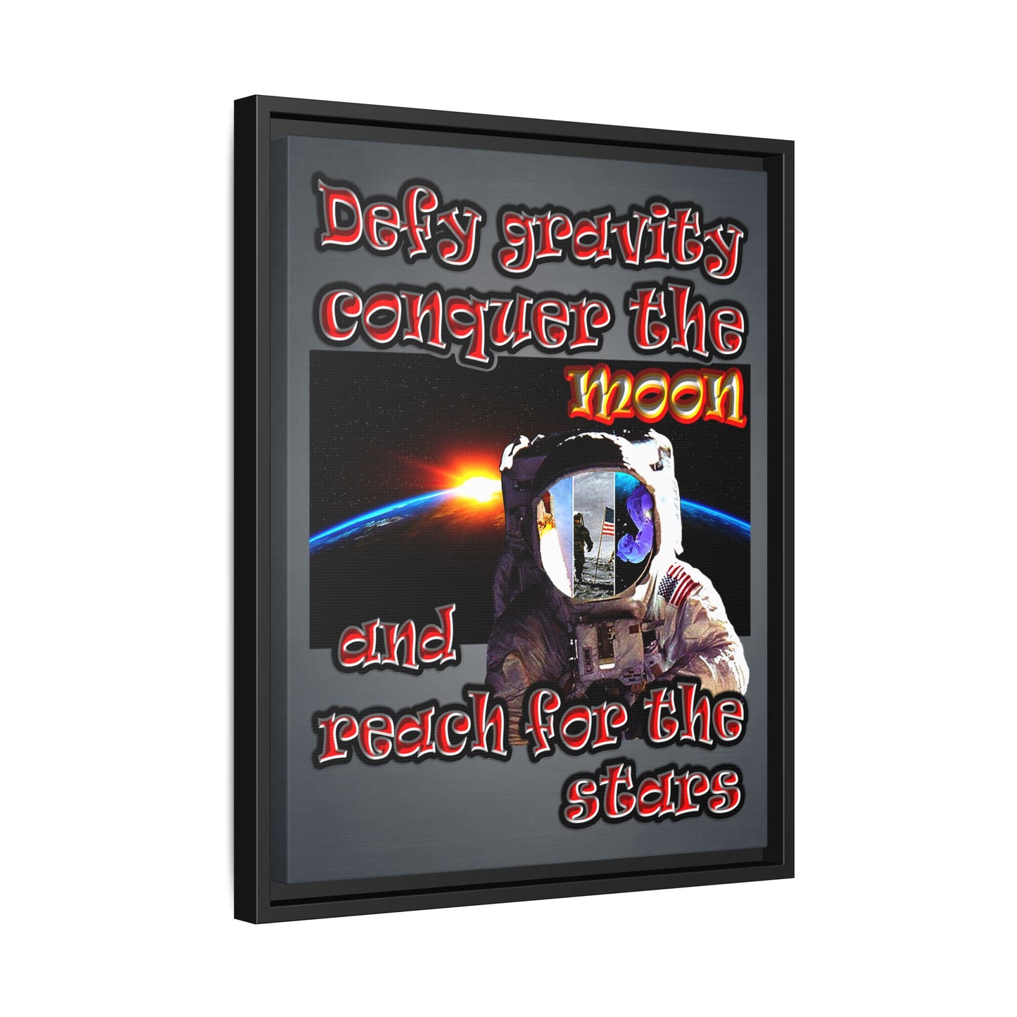 defy conquer reach - framed canvas art (grey-light grey)