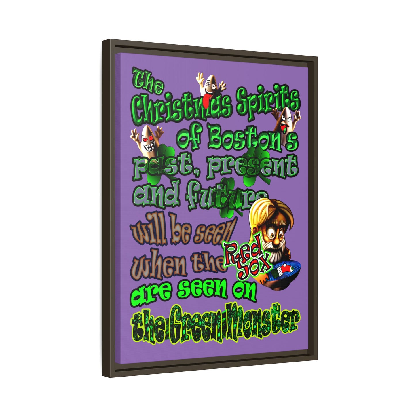 christmas spirits of boston - framed canvas art (light purple)