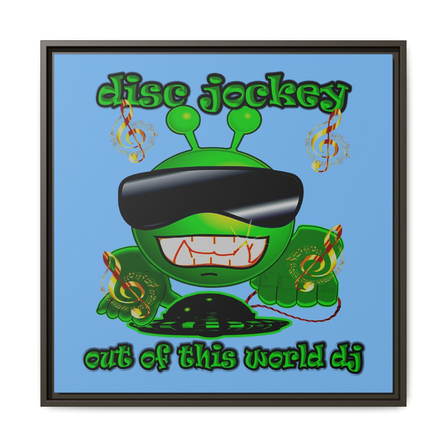 disc jockey - framed canvas art (light blue)
