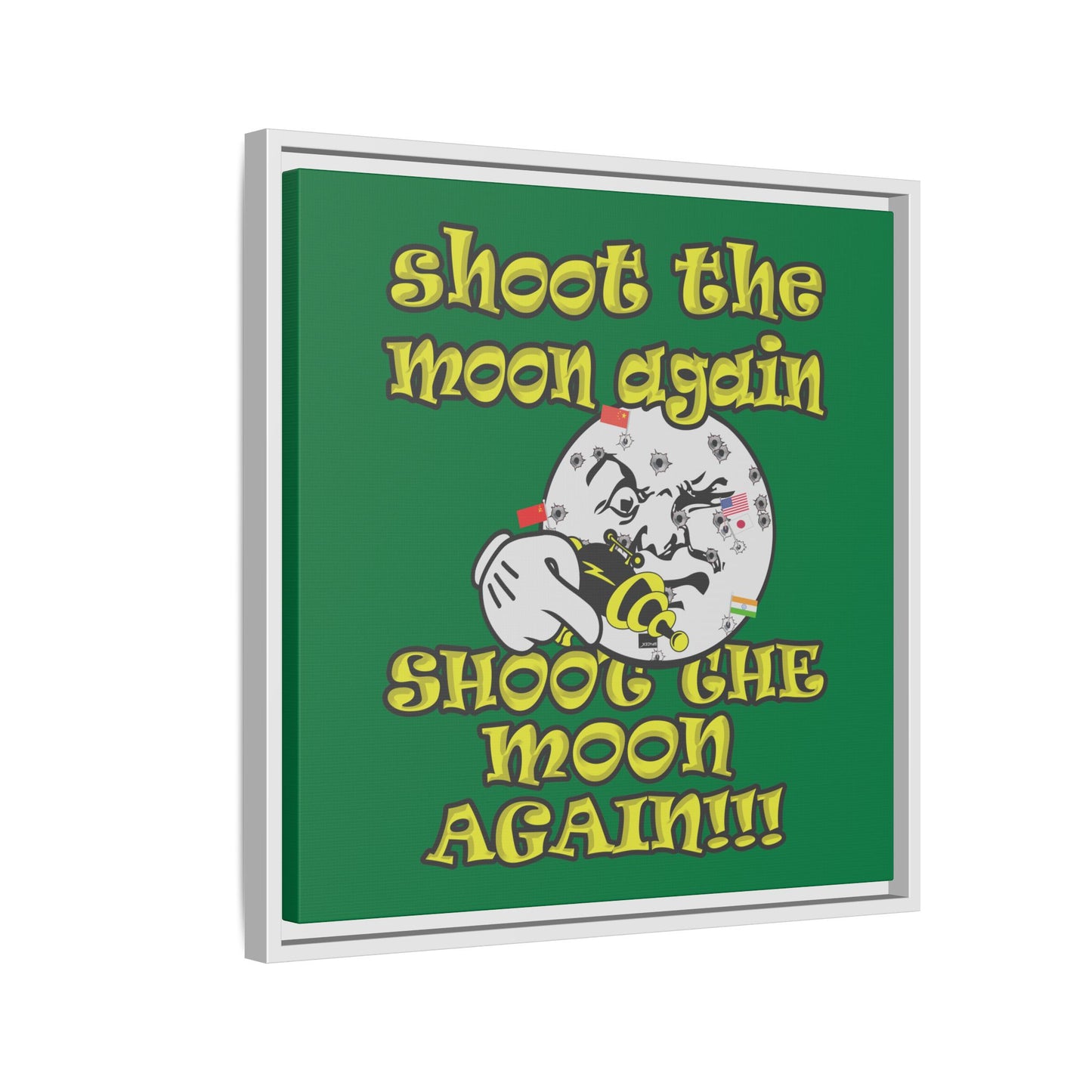 shoot the moon again - framed canvas art (dark green)