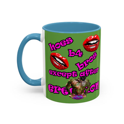 hoes b4 bros - Accent Mug (green)