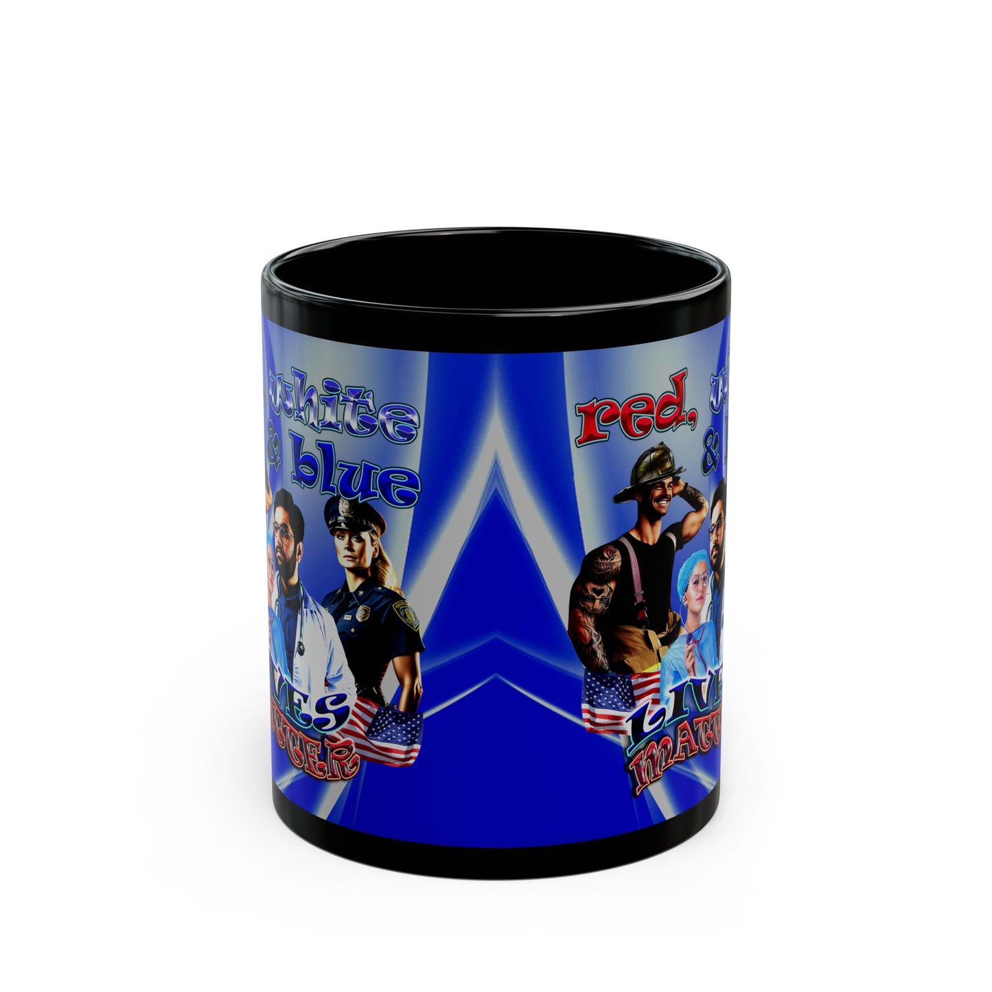 rw&b lives matter - Black Mug (blue-white wave)