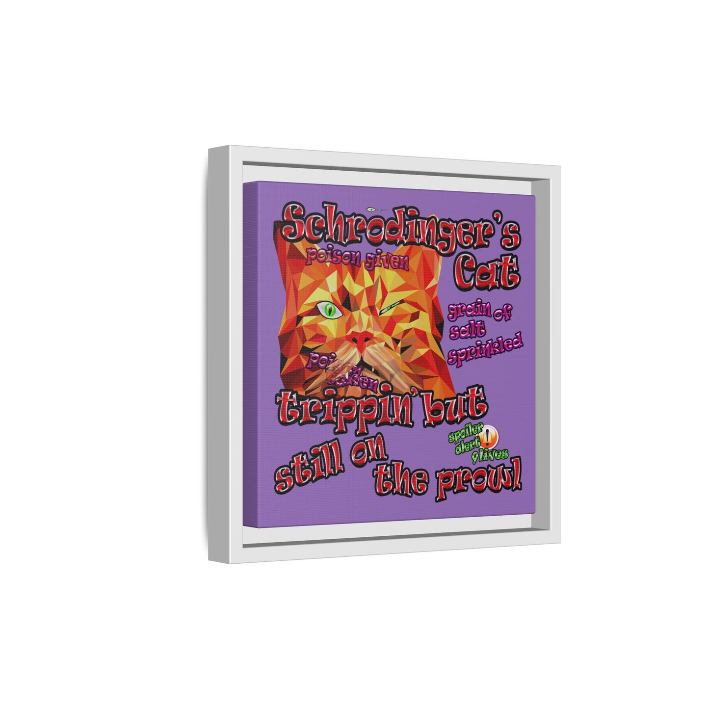 schrodinger's cat - framed canvas art (light purple)