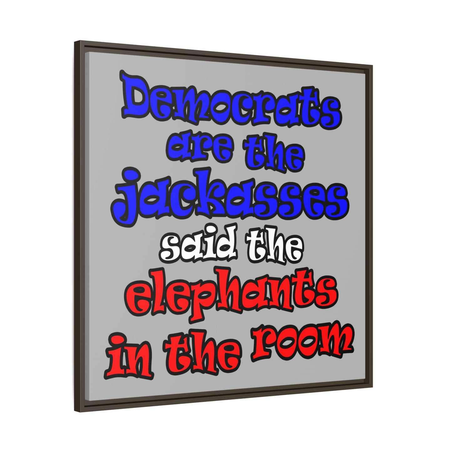 donkeys and elephants - framed canvas art (light grey)
