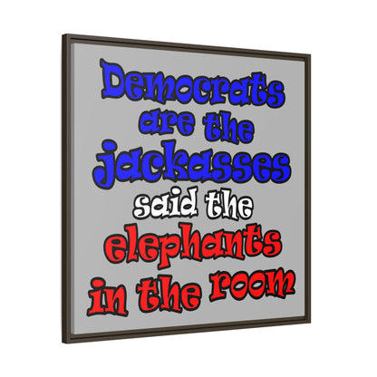 donkeys and elephants - framed canvas art (light grey)