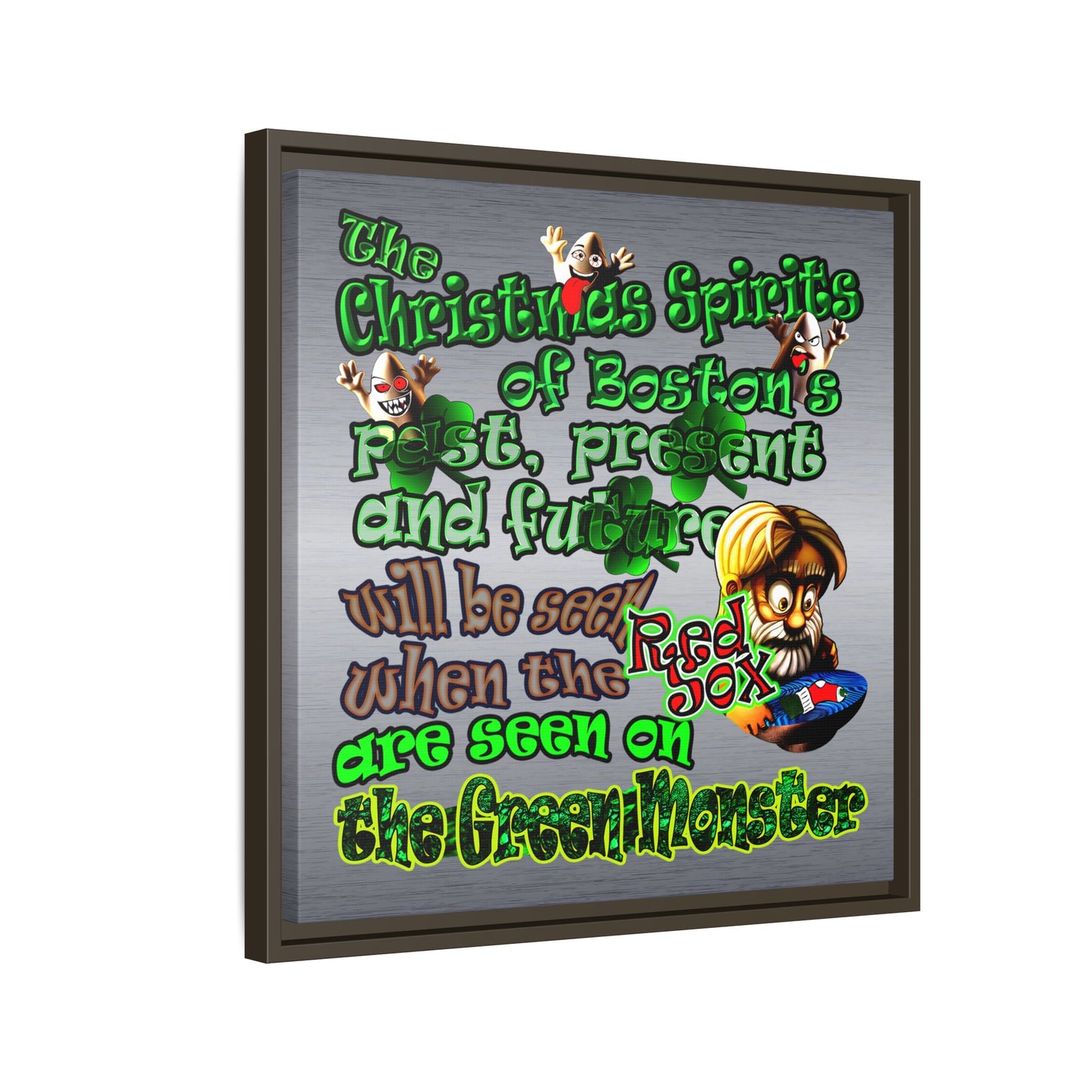 christmas spirits of boston - framed canvas art (brushed nickel)