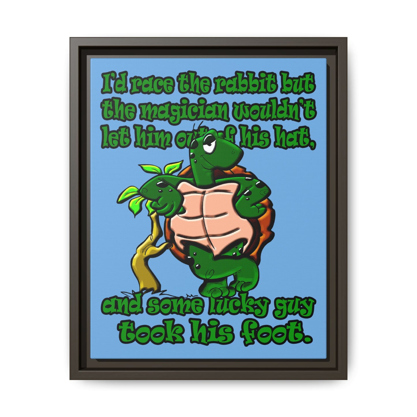 turtle race - framed canvas art (light blue)