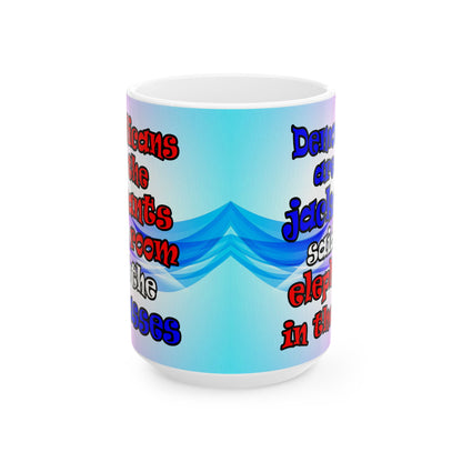 donkeys and elephants - White Mug (light blue-pink wave)