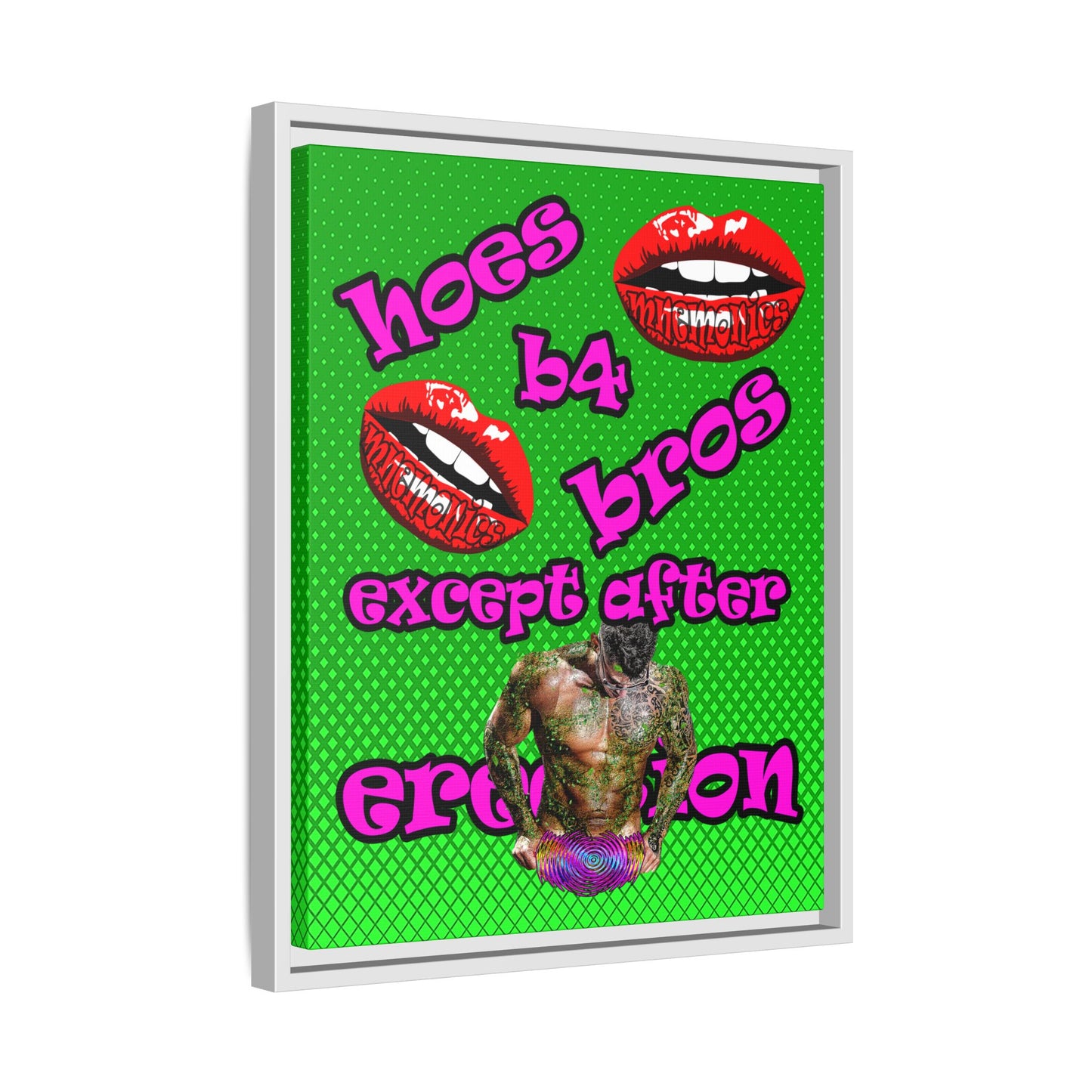 hoes b4 bros - framed canvas art (logo green)