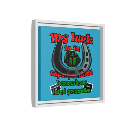 my luck - framed canvas art (turquoise)