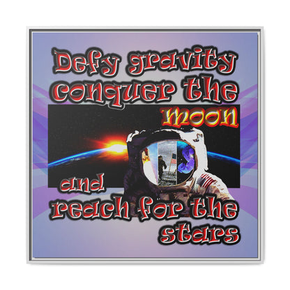 defy conquer reach - framed canvas art (light blue-pink wave)