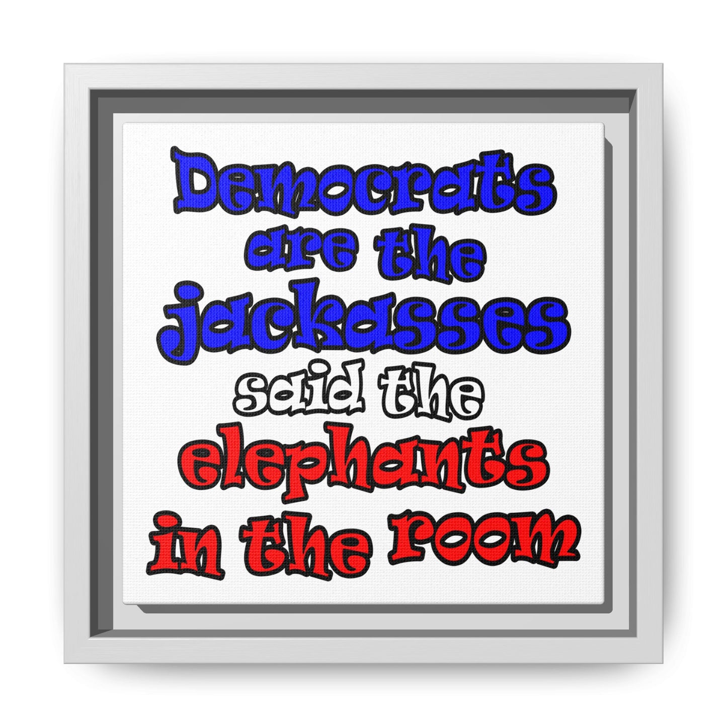 donkeys and elephants - framed canvas art (white)