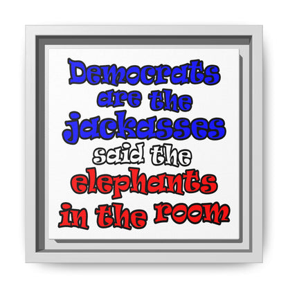 donkeys and elephants - framed canvas art (white)