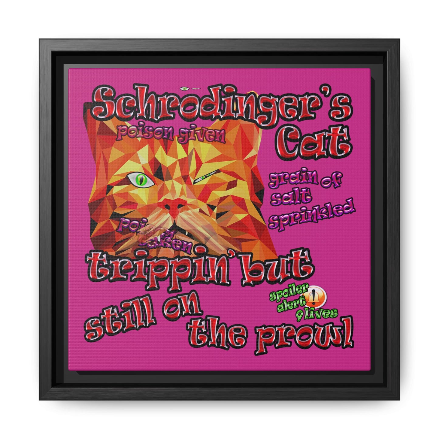 schrodinger's cat - framed canvas art (pink)