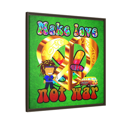 love peace - framed canvas art (green turf)