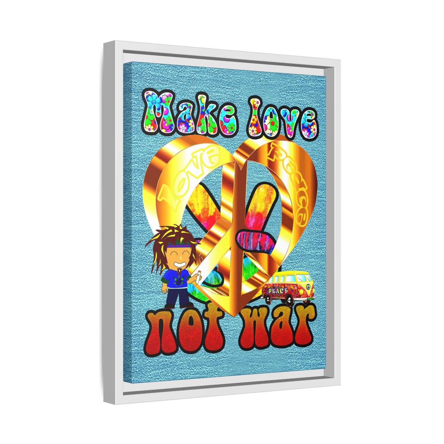 love peace - framed canvas art (faded blue)