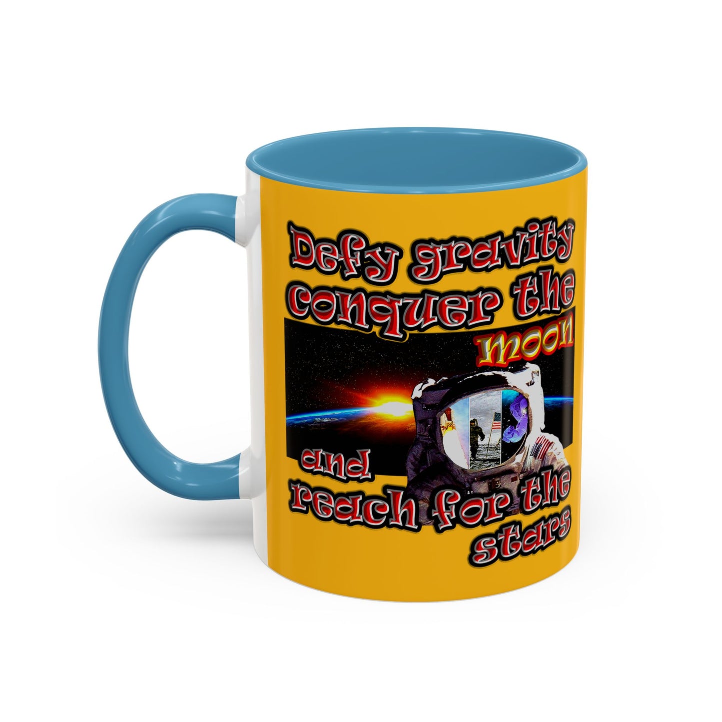 defy conquer reach - Accent Mug (yellow)