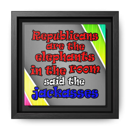 donkeys and elephants - framed canvas art (rainbow split)