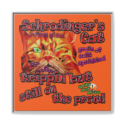 schrodinger's cat - framed canvas art (orange)