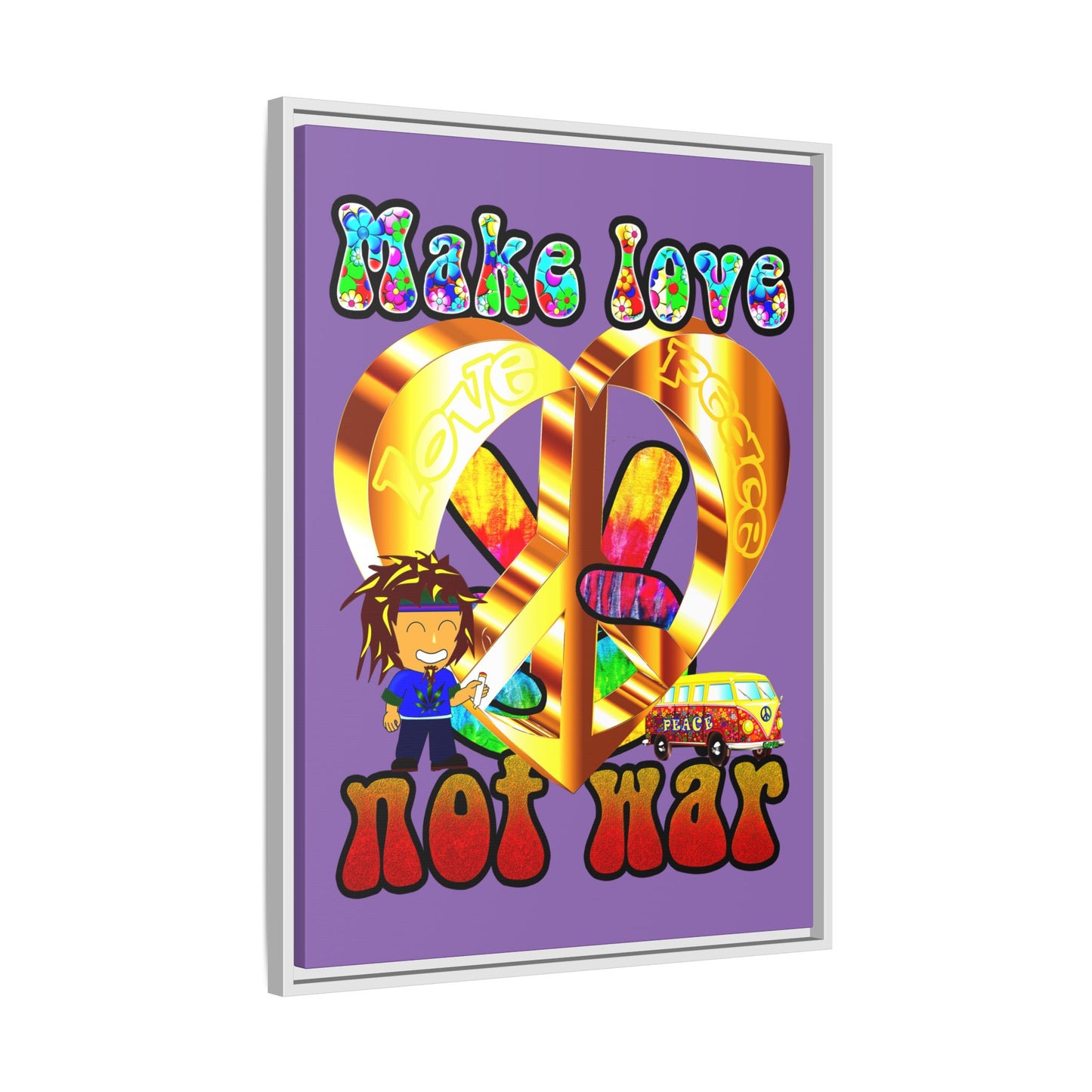 love peace - framed canvas art (light purple)