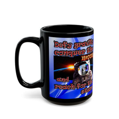 defy conquer reach - Black Mug (blue-white wave)