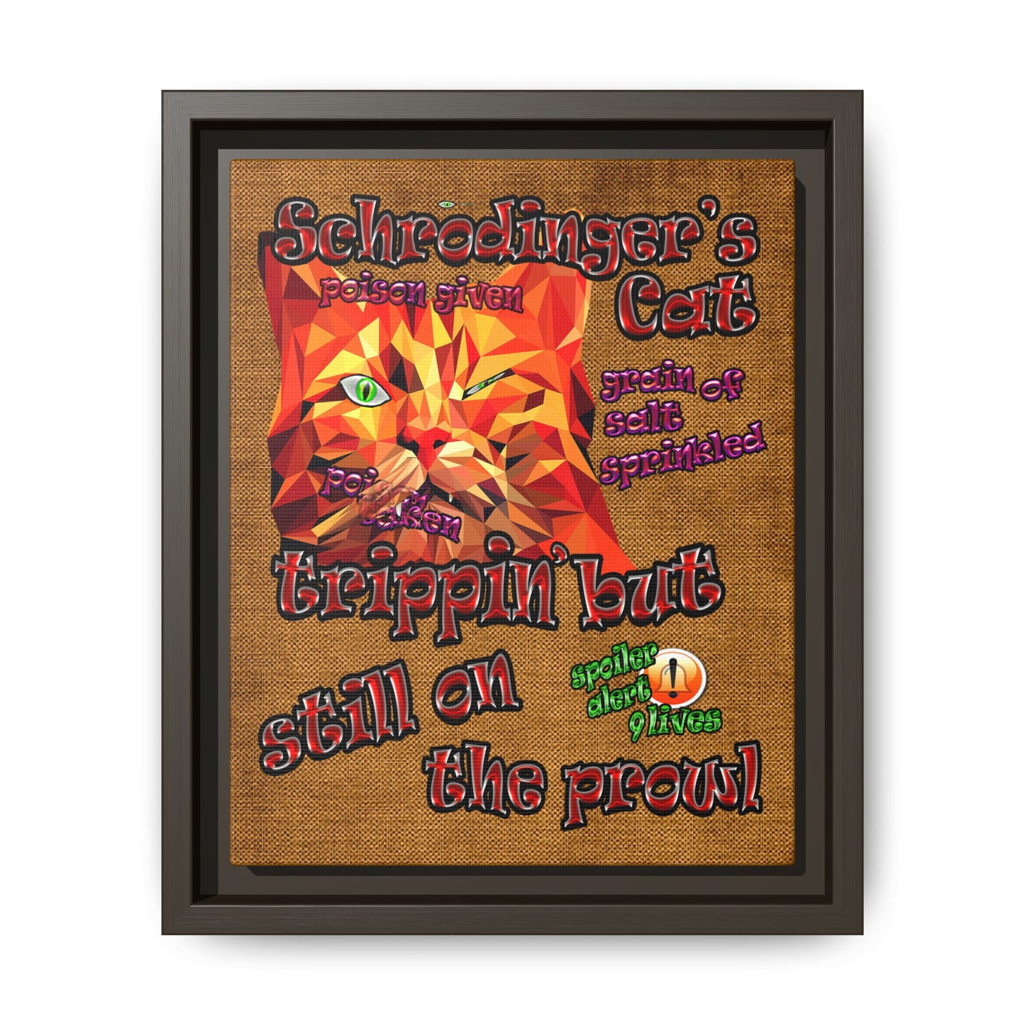 schrodinger's cat - framed canvas art (brown papyrus)