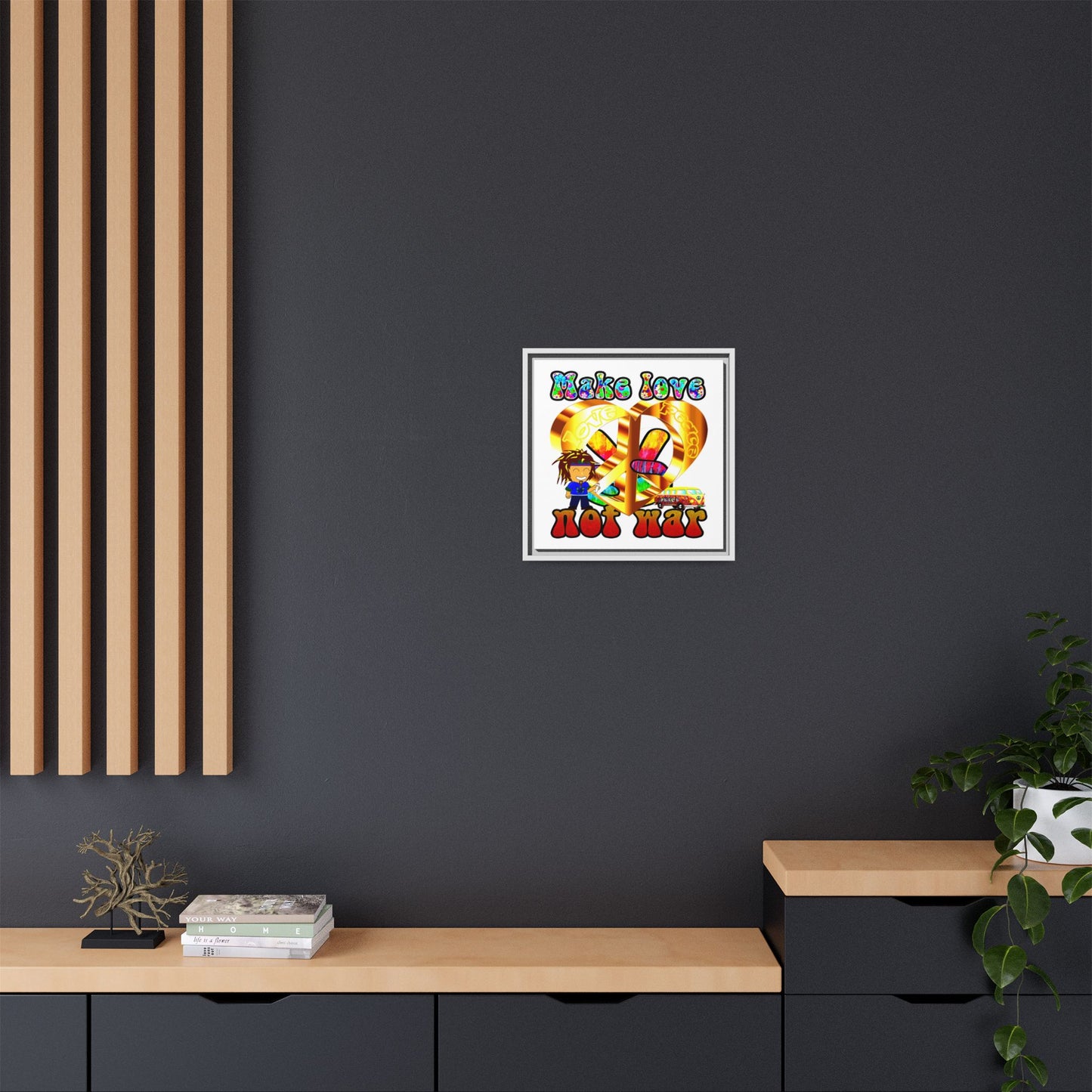 love peace - framed canvas art (white)