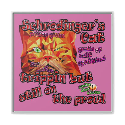 schrodinger's cat - framed canvas art (light pink)