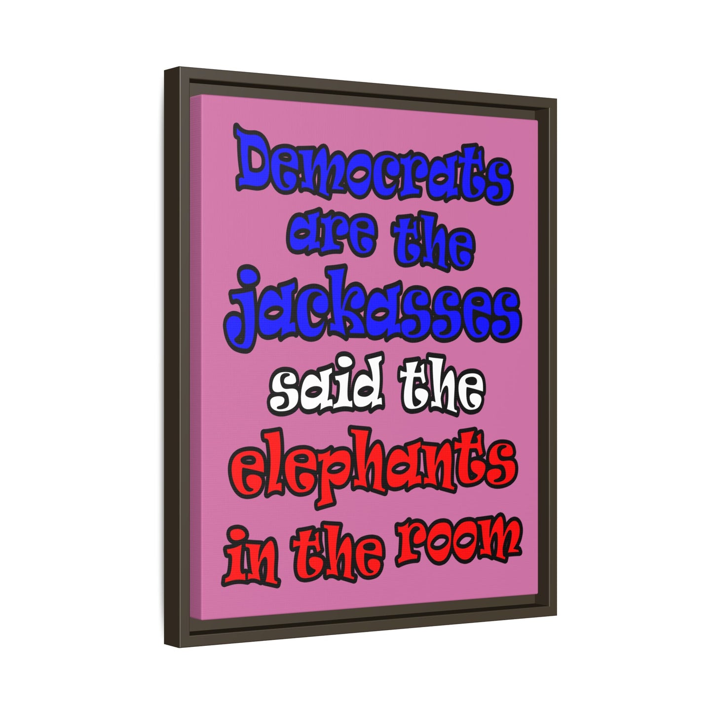 donkeys and elephants - framed canvas art (light pink)