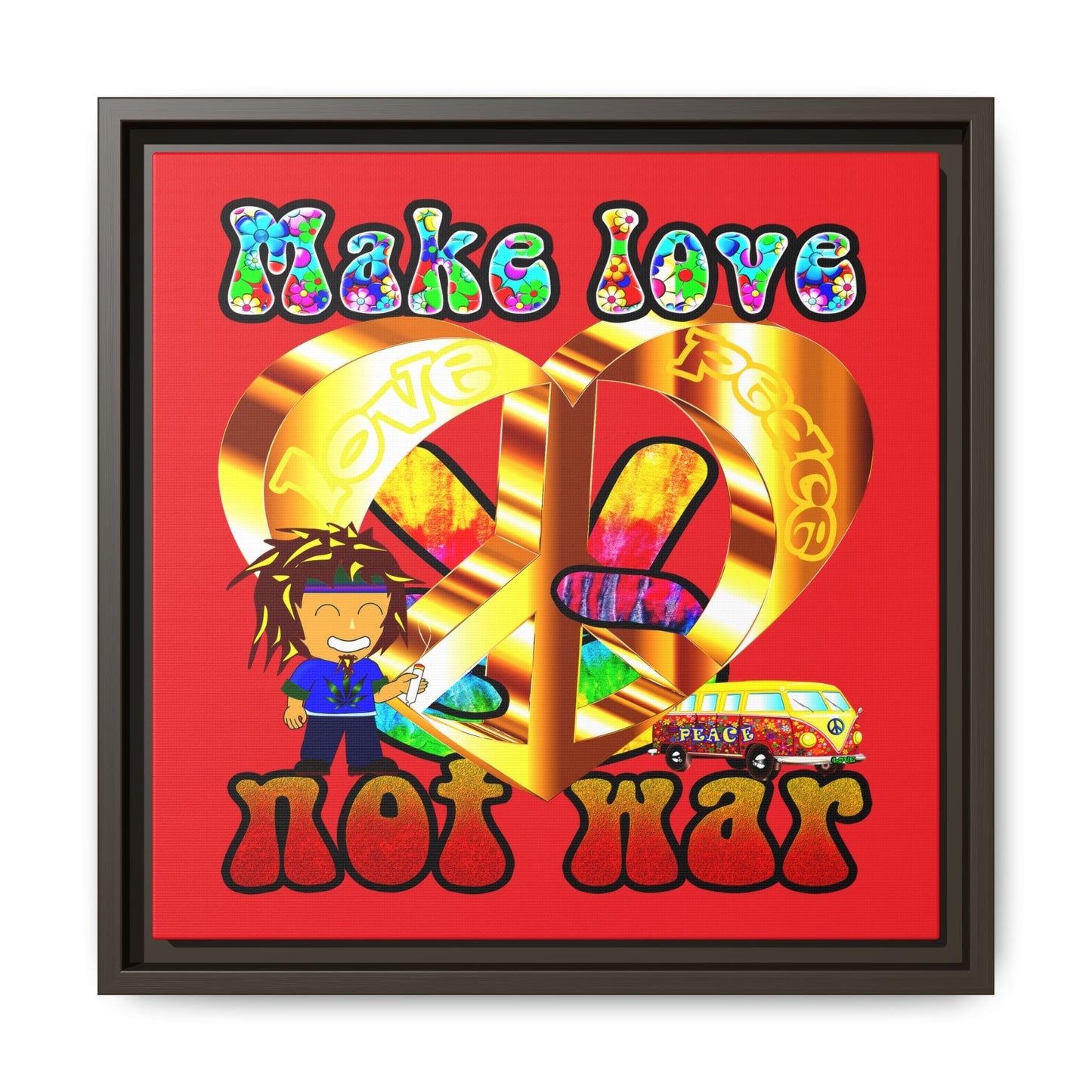love peace - framed canvas art (red)