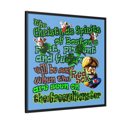 christmas spirits of boston - framed canvas art (light blue)