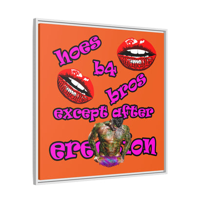 hoes b4 bros - framed canvas art (orange)