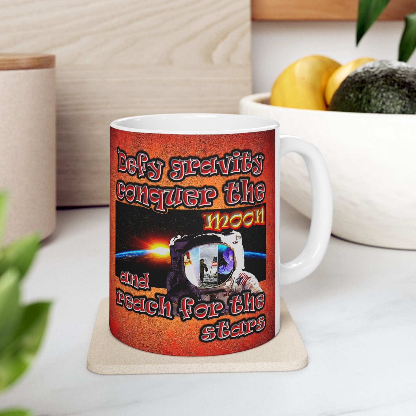 defy conquer reach - White Mug (burnt orange)