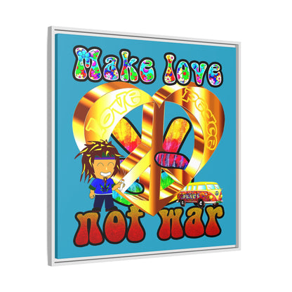 love peace - framed canvas art (turquoise)