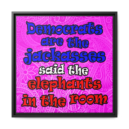 donkeys and elephants - framed canvas art (pink swirl)