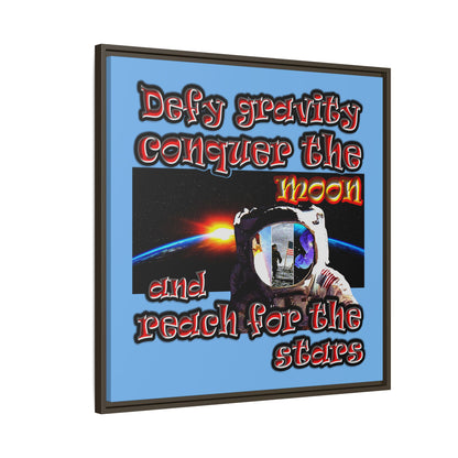 defy conquer reach - framed canvas art (light blue)