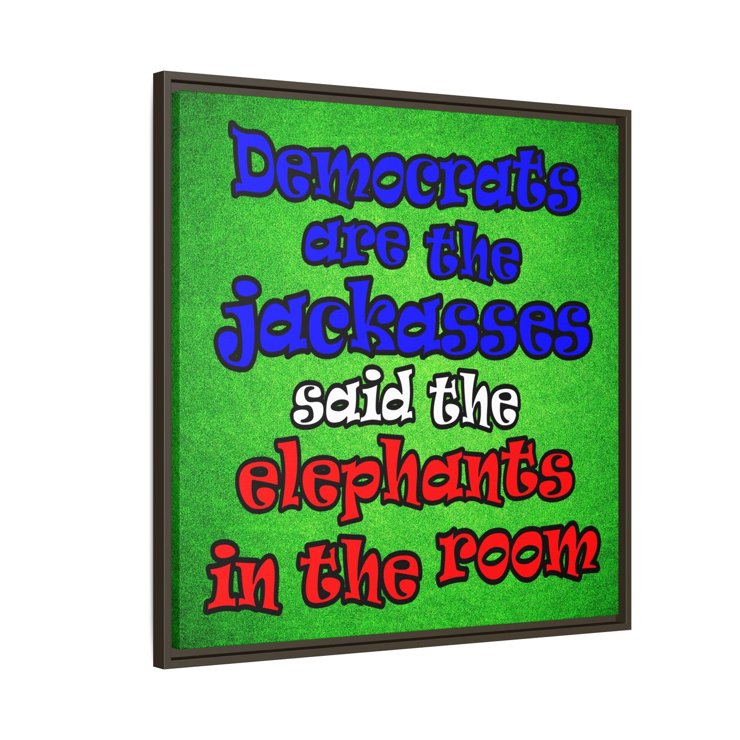 donkeys and elephants - framed canvas art (green turf)