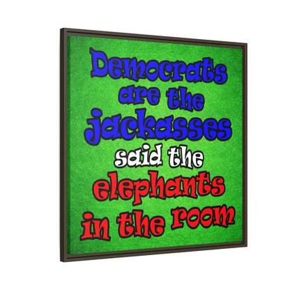 donkeys and elephants - framed canvas art (green turf)