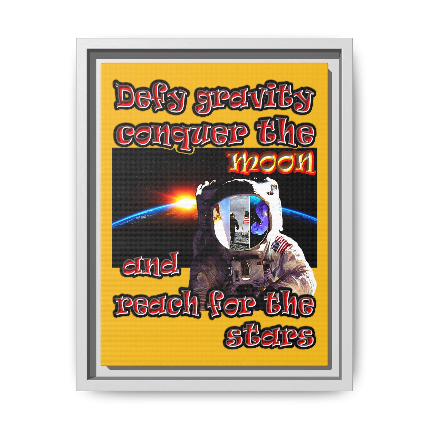defy conquer reach - framed canvas art (yellow)