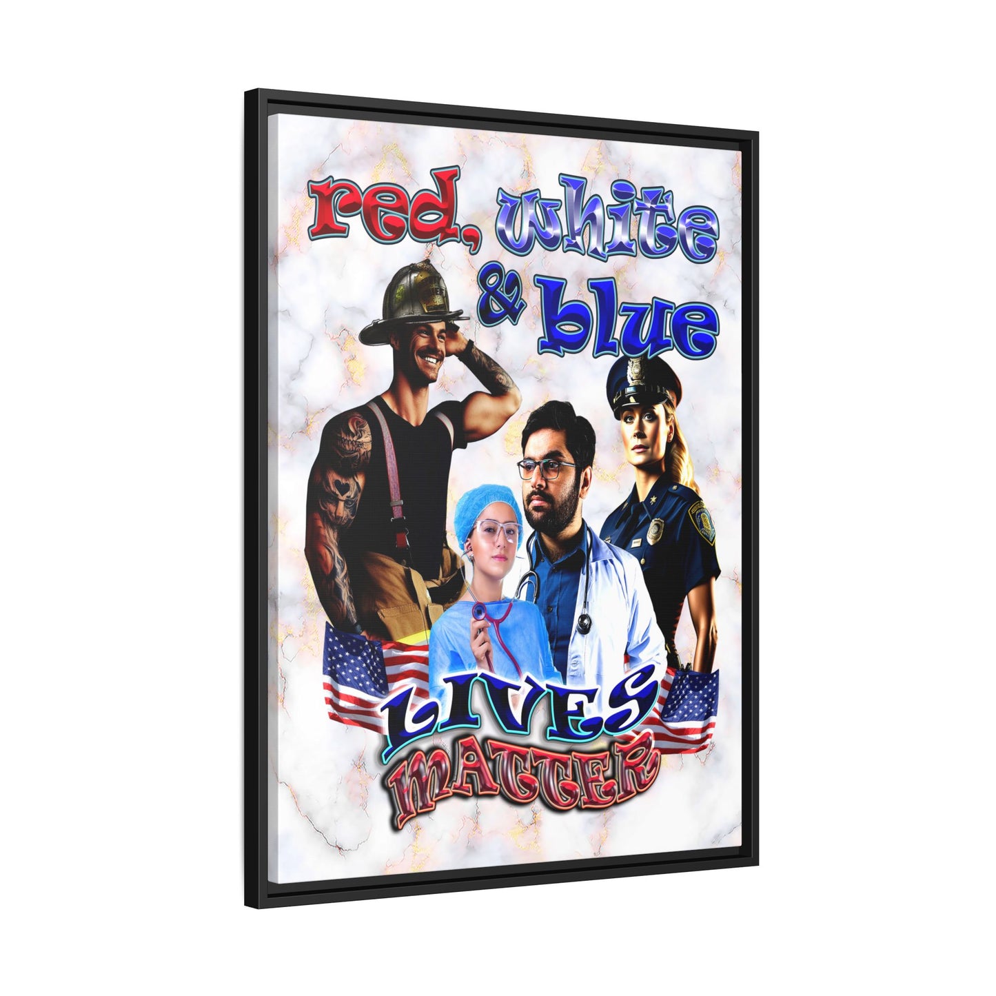 rw&b lives matter - framed canvas art (white marble)