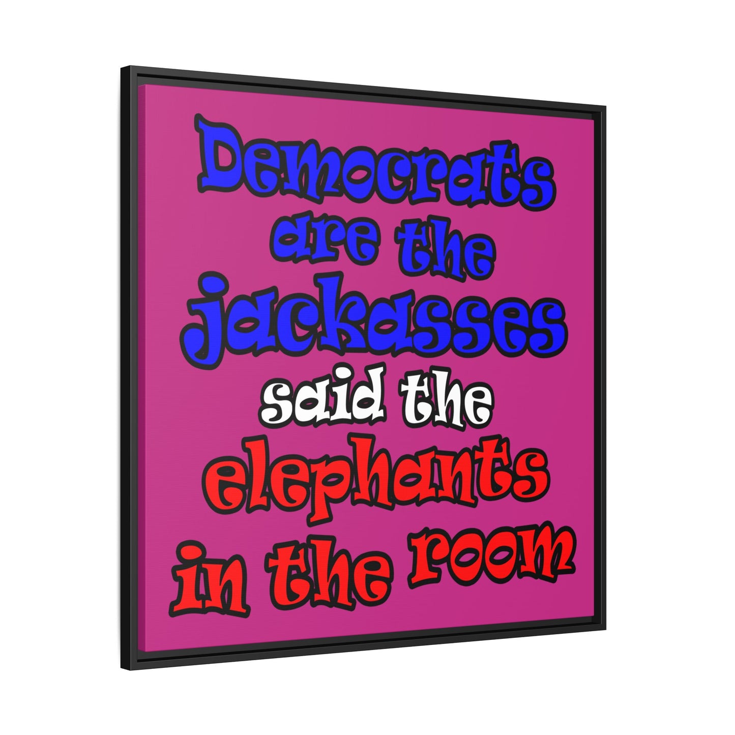 donkeys and elephants - framed canvas art (pink)