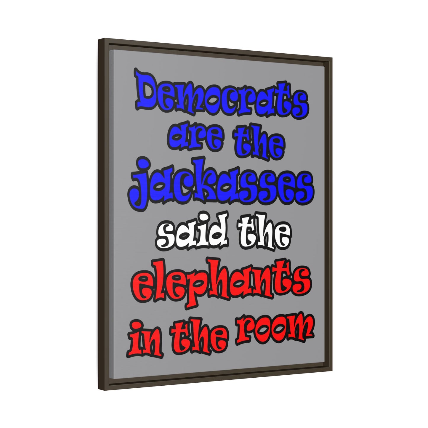 donkeys and elephants - framed canvas art (grey)