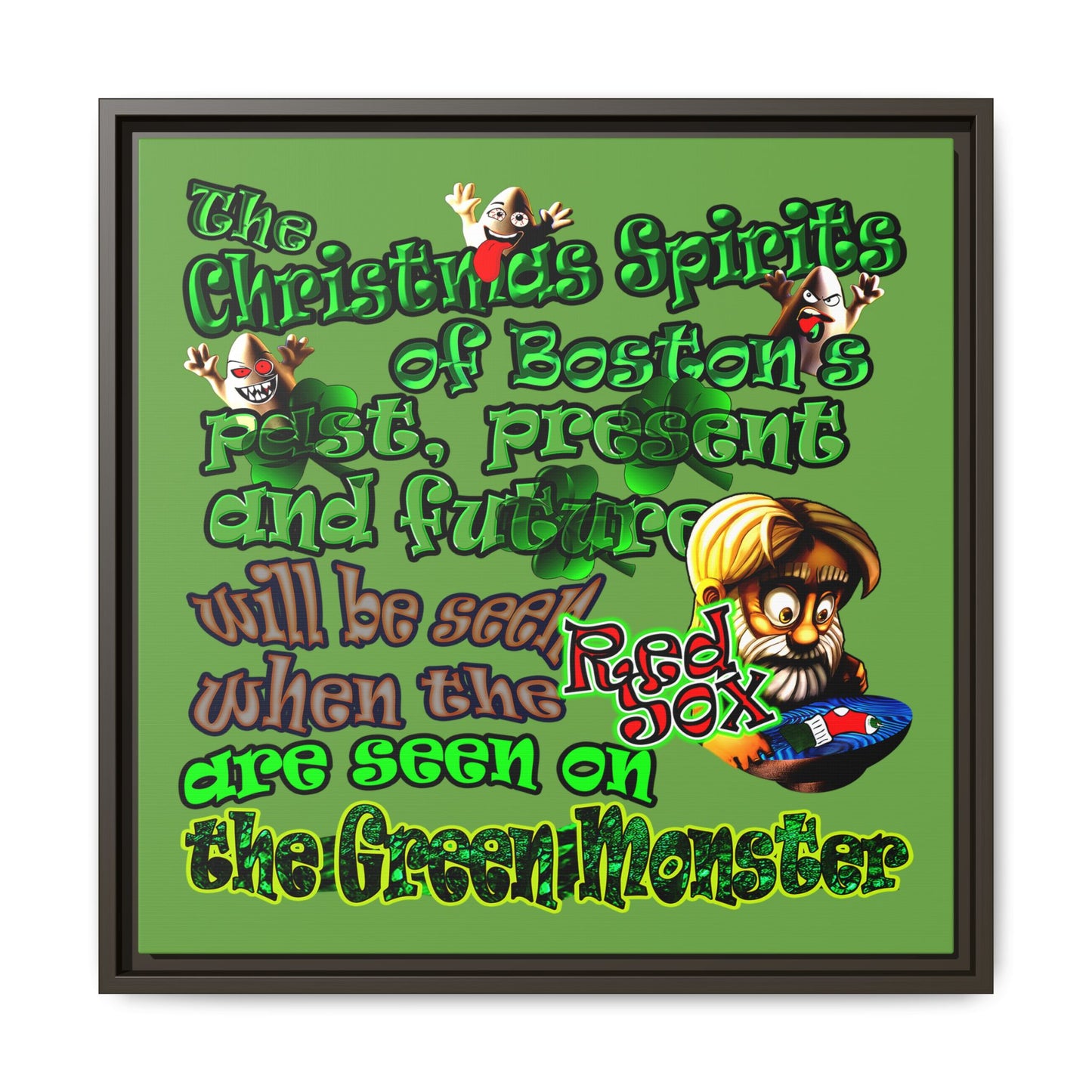 christmas spirits of boston - framed canvas art (green)