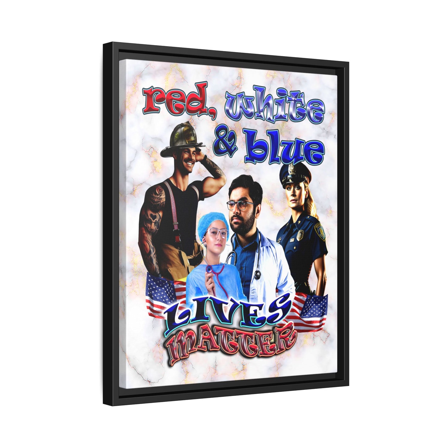 rw&b lives matter - framed canvas art (white marble)
