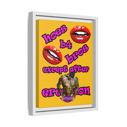 hoes b4 bros - framed canvas art (yellow)