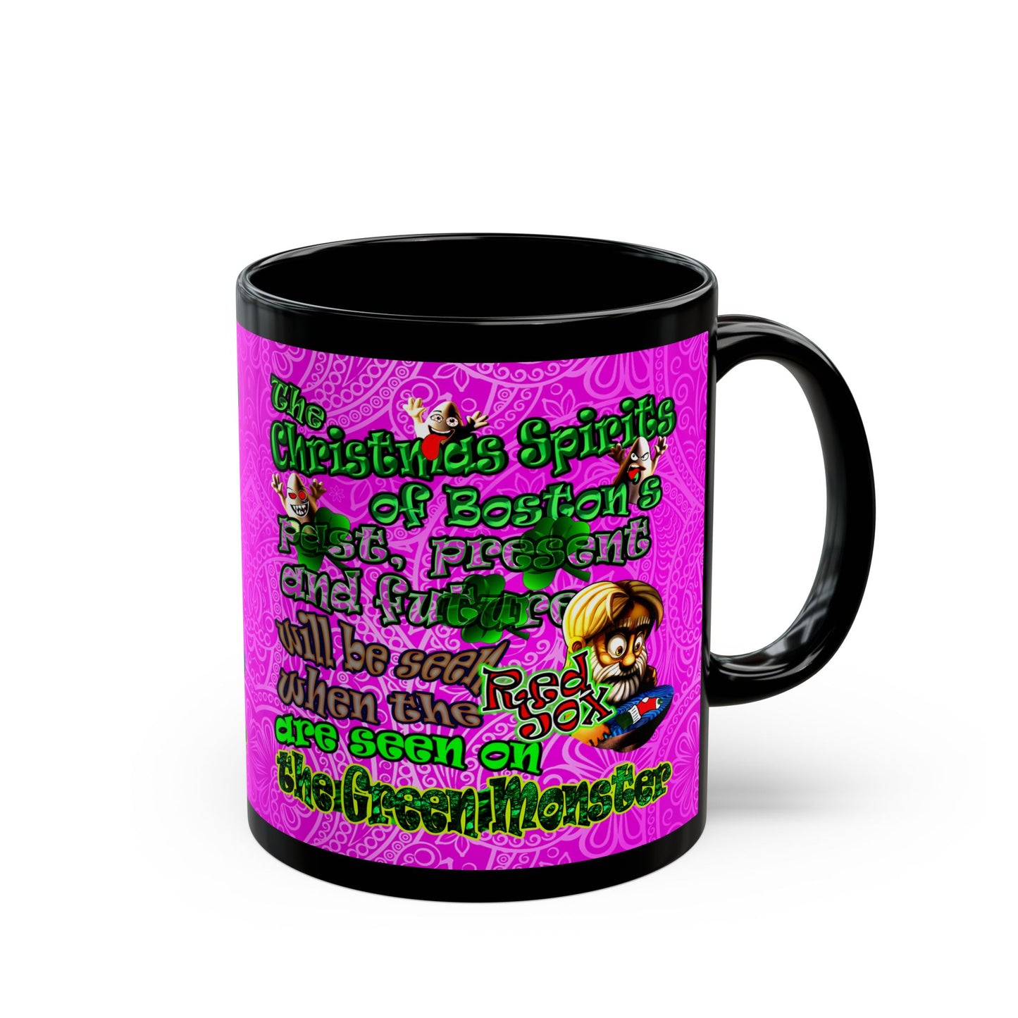 christmas spirits of boston - Black Mug (pink swirl)