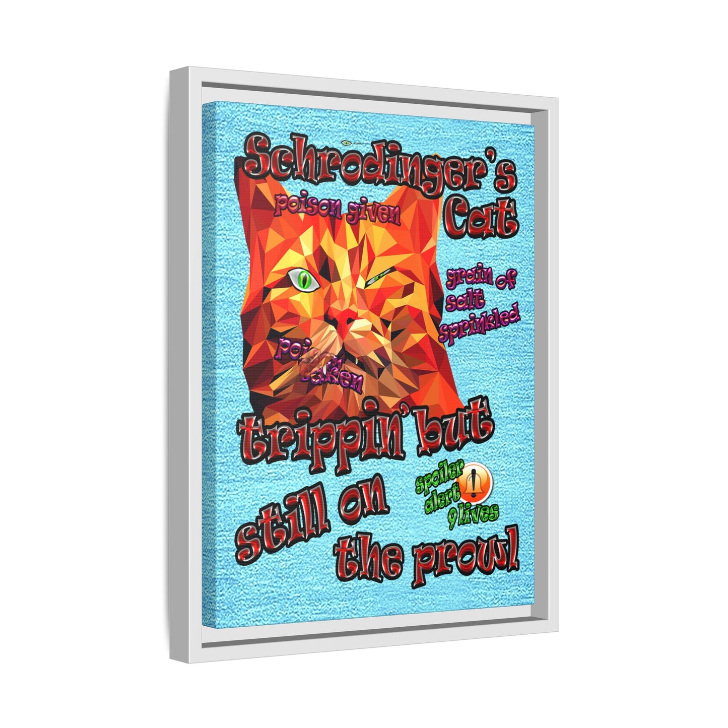 schrodinger's cat - framed canvas art (faded blue)
