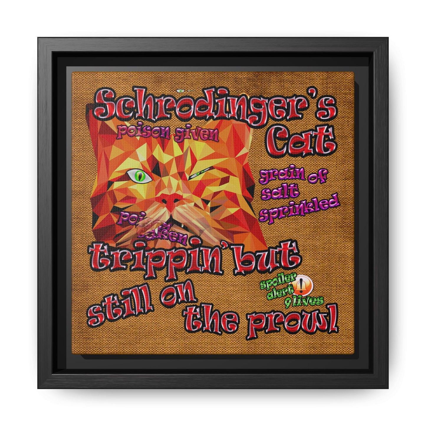 schrodinger's cat - framed canvas art (brown papyrus)