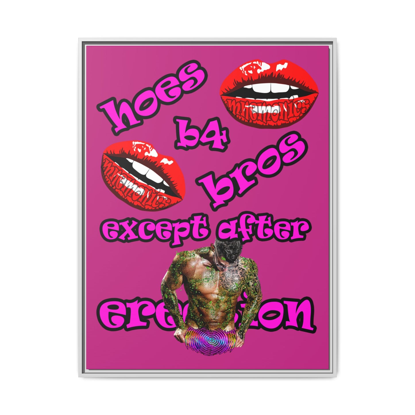 hoes b4 bros - framed canvas art (pink)